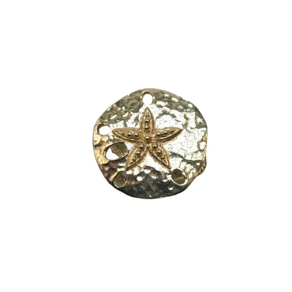 Sand Dollar Hammered Scarf Clip Gold Tone Vintage
